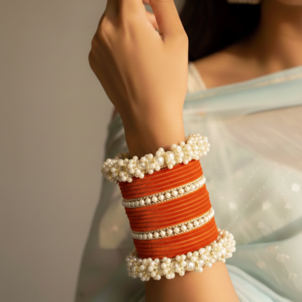 Buy Velvet Glass Bangles Set – Orange