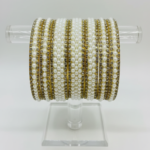 Elegant White Pearl & Gold Bangle Set