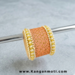 Peach Silk Thread Bangle Set with Pearl Accents