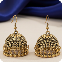 Antique Gold Beaded Jhumka