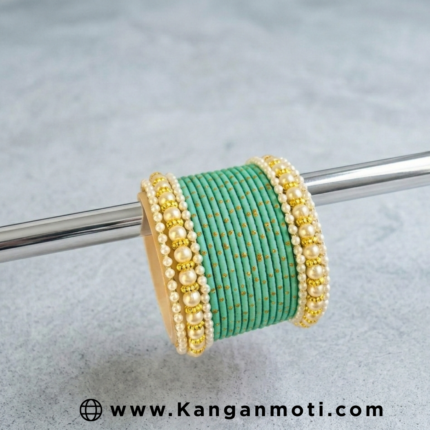 Sea Green Silk Thread Bangle Set with Pearl Border