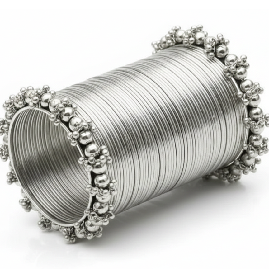 Silver Traditional Choori Bangle Set with Ghungroo Edges Silver Traditional Choori / Bangle Set with Ghungroo Edges