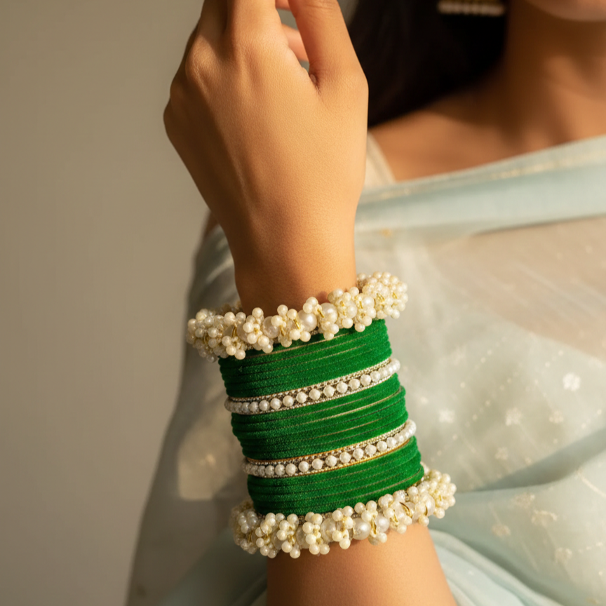 Velvet Glass bangles Set- green Velvet Glass bangles Set- green
