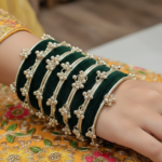 Buy Royal Green Velvet Bangles with Kashmiri bangles - Image 2