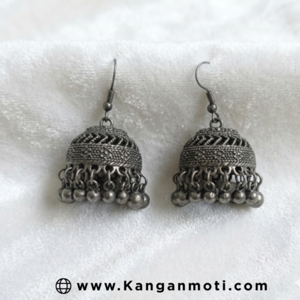 Antique Finish Silver Jhumka Earrings