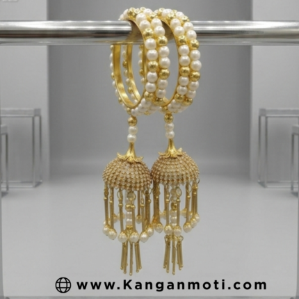 Gold Pearl Bangles with Kaleere Inspired Jhumka Drops