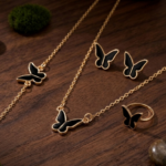 4 Pcs Gold & Black Necklace Earrings Bracelet Ring Set