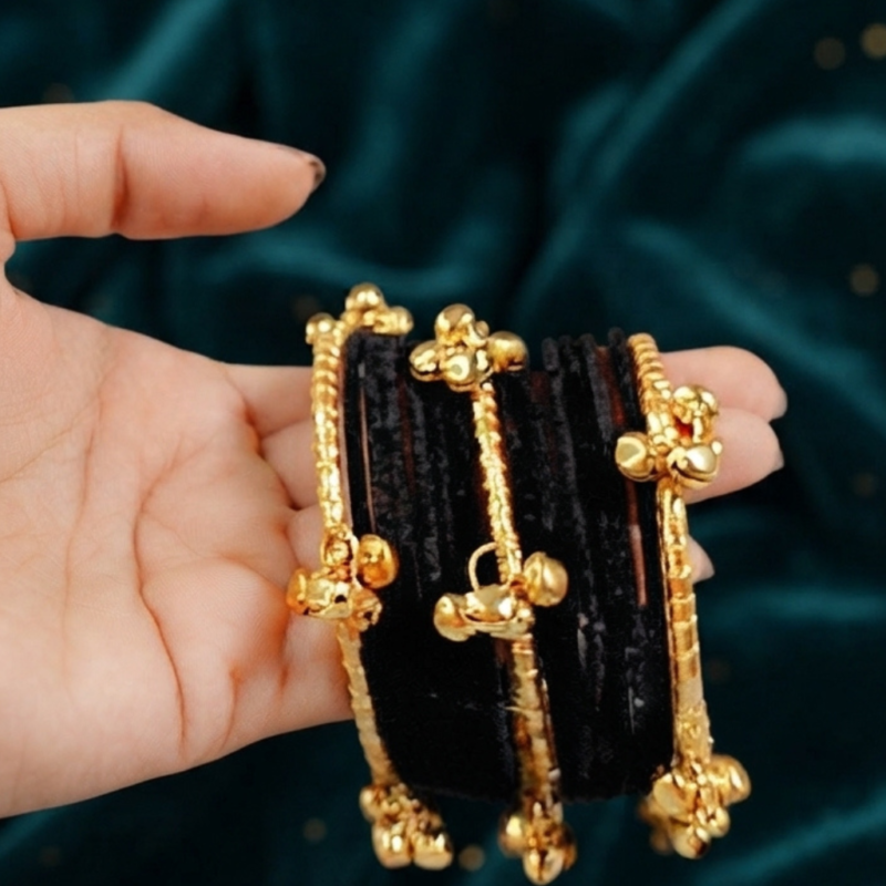 Black Velvet Kashmiri Ghungroo Bangles Set