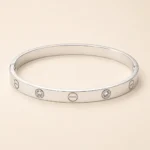 silver bangle with screw design silver plated kara with crystals