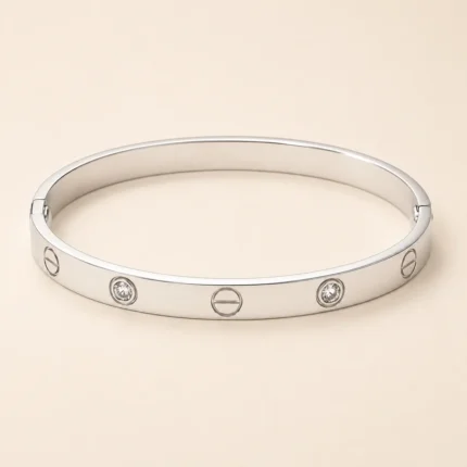 silver bangle with screw design silver plated kara with crystals