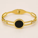 black and gold bangle for women gold plated kara with black centre stone