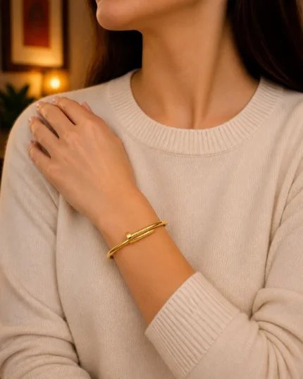 spiral gold bangle for women golden twist bangle worn on wrist