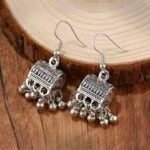 Bucket style jhumka earrings golden silver oxidized drop jhumka for women