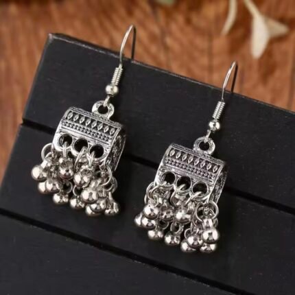 Bucket style jhumka earrings golden silver oxidized drop jhumka for women