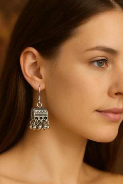 Bucket style jhumka earrings golden silver oxidized drop jhumka for women