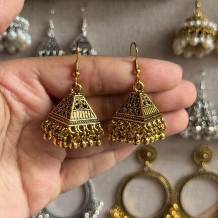Egyptian pyramid jhumka earrings oxidized silver gold jhumki baliyan for women