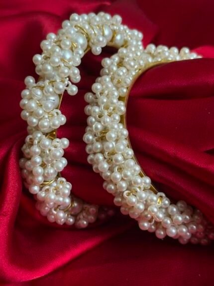 pearl gajra bangles white moti kangan kara set of 2 for women