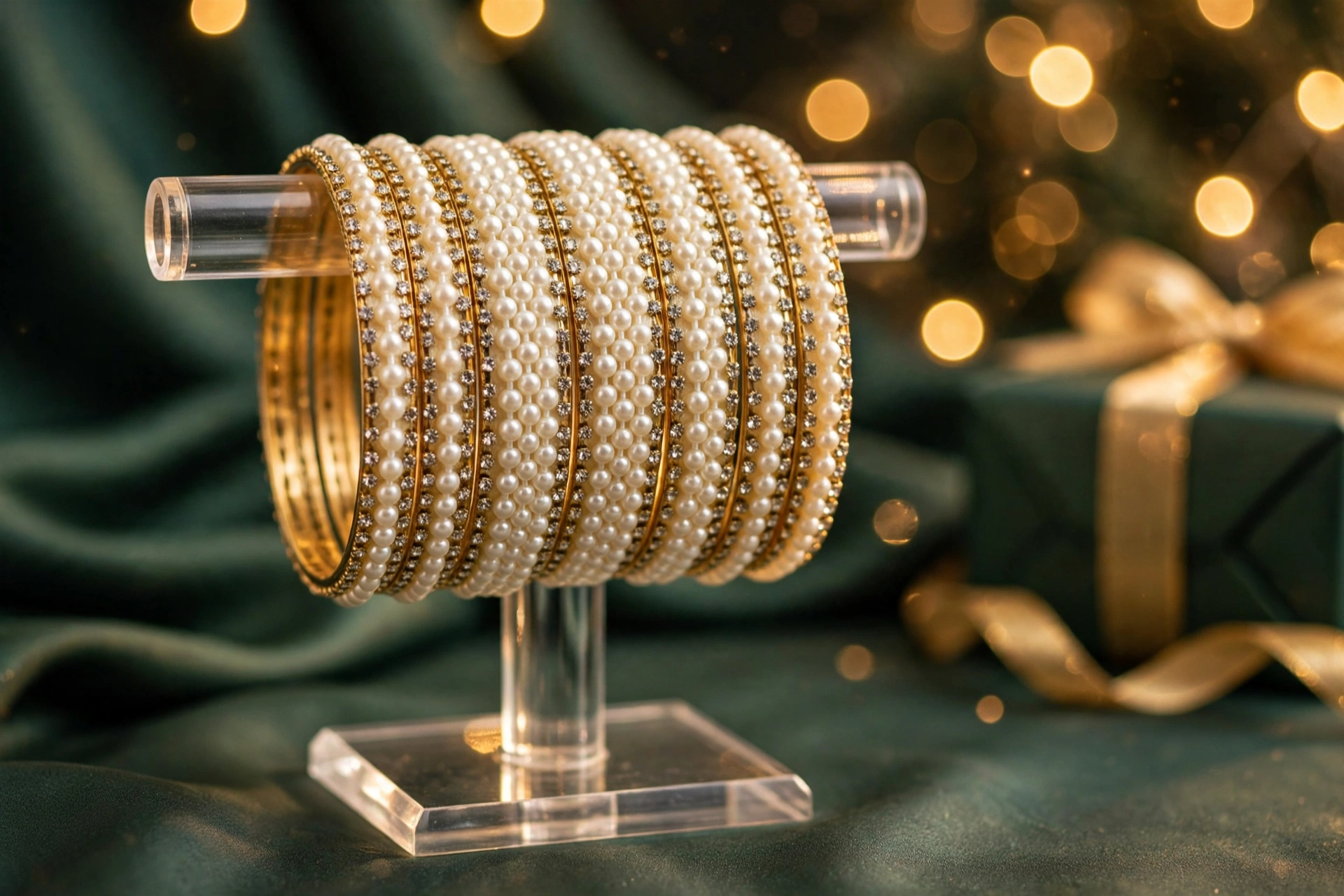 Pearl gold bangle set in gift box — jewellery gift guide Pakistan 2026