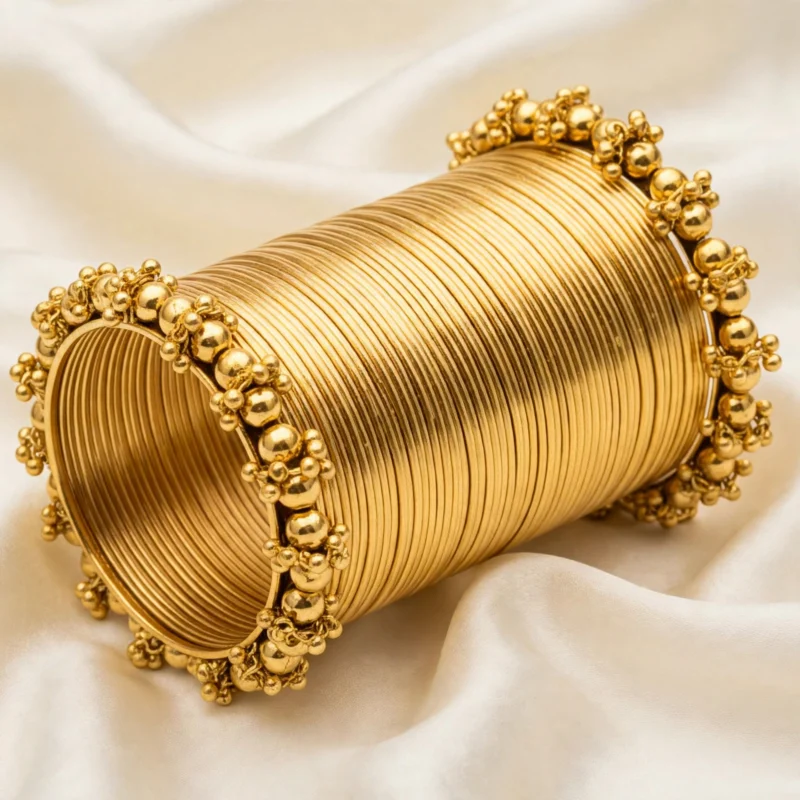 Glass vs metal bangles - golden choori bangle set