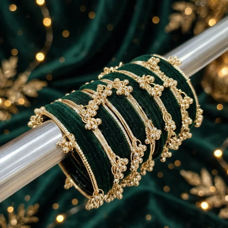 How to store artificial jewellery - green velvet bangle set