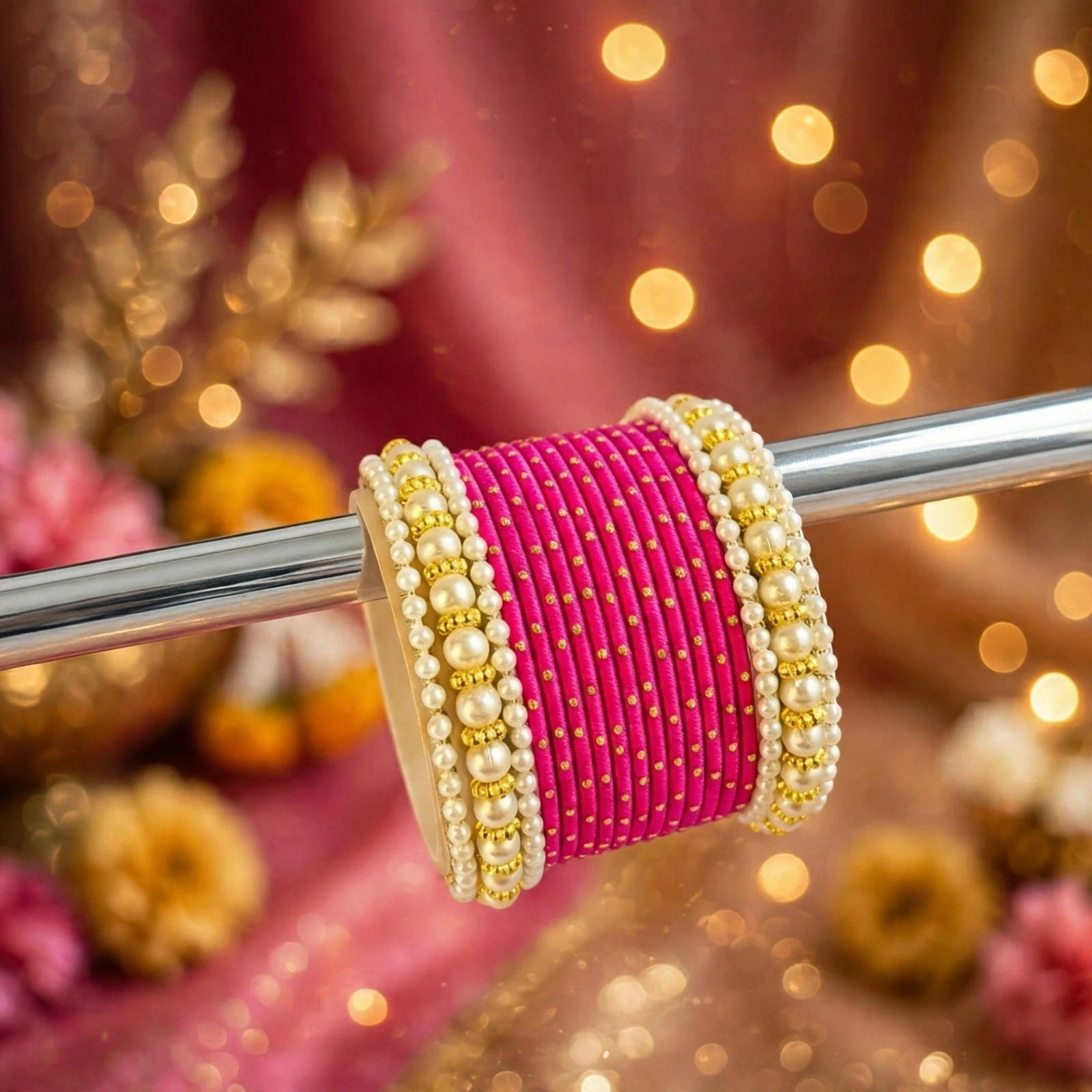 Mehndi bangles Pakistan - hot pink silk thread bangle set