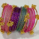 Kashmiri Rainbow Raindrop Bangles Set with Ghungroo