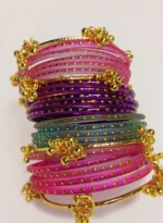 Kashmiri Rainbow Raindrop Bangles Set with Ghungroo – Colorful Dotted Bangles for Girls - Image 2
