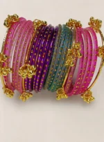 Kashmiri Rainbow Raindrop Bangles Set with Ghungroo – Colorful Dotted Bangles for Girls - Image 3