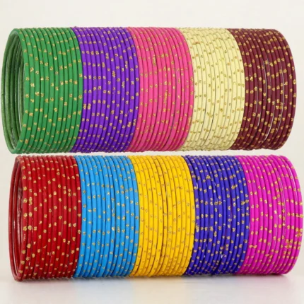 Golden Dotted Matte Bangles 10 Colors Box Set