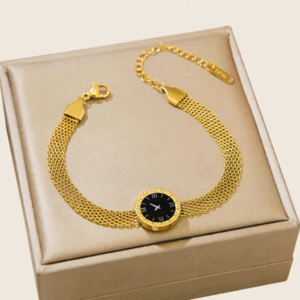 Women's Mesh Chain Watch-Style Bracelet – Korean Gold Design