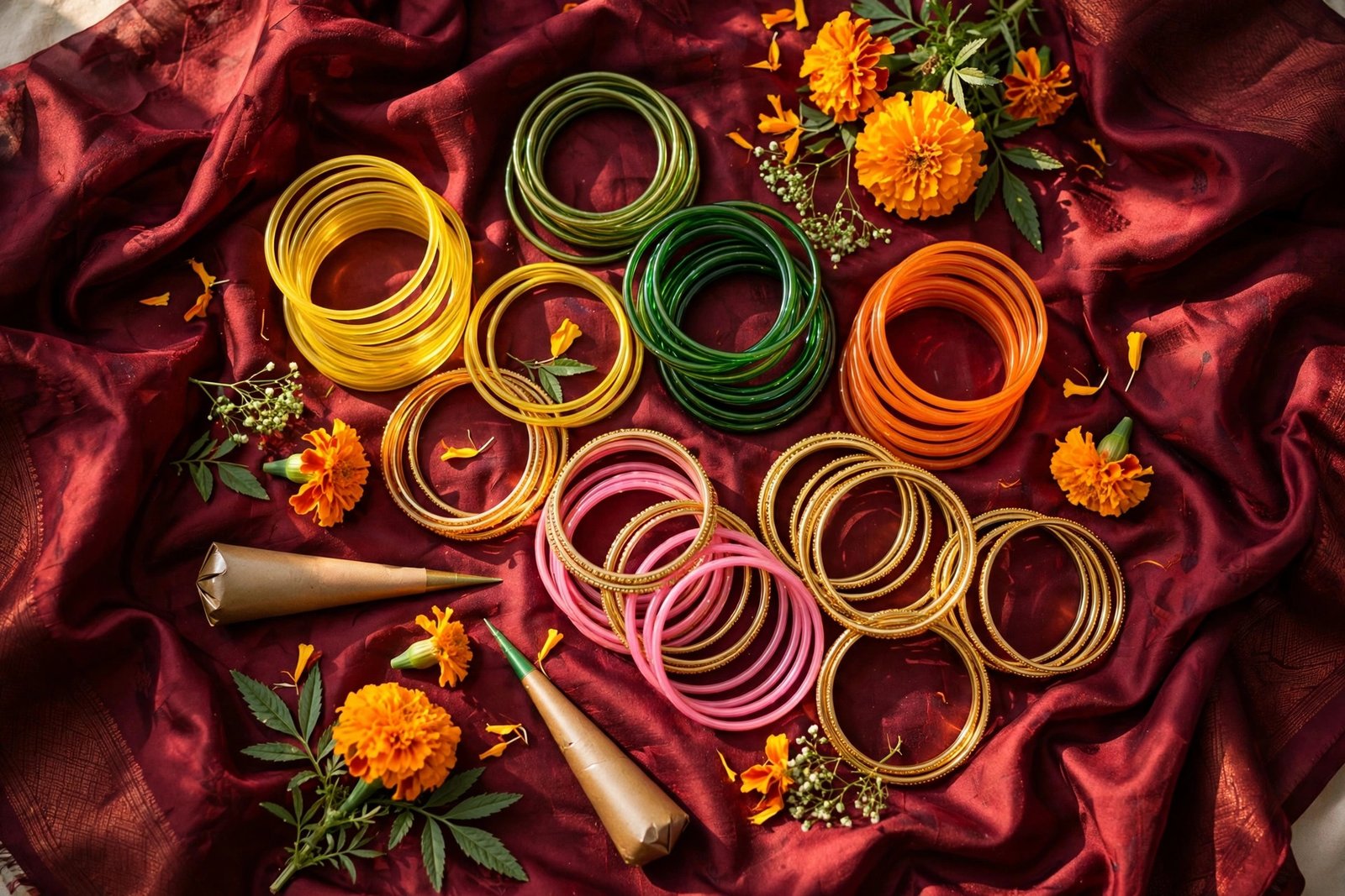 Rang birangi glass chooriyan mehndi outfit ke sath – Kangan Moti