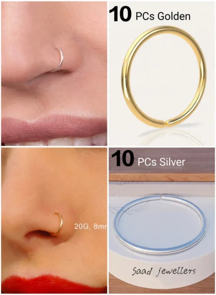 20 Pcs Golden & Silver 8mm Nose Rings Set for Piercing – Naak Ki Bali