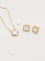 white black clover pendant set stainless steel