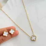 white black clover pendant set stainless steel