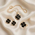 Black Clover Jewelry Set – Necklace, Earrings & Ring (Gold Tone)