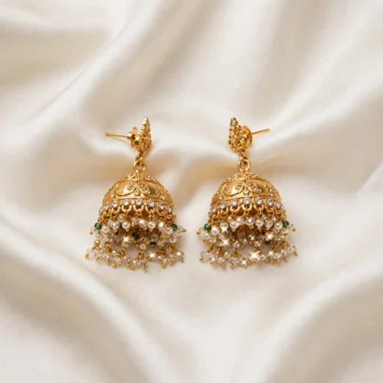 Traditional Gold-Plated Jhumka Earrings for Girls – Sparkling Beads