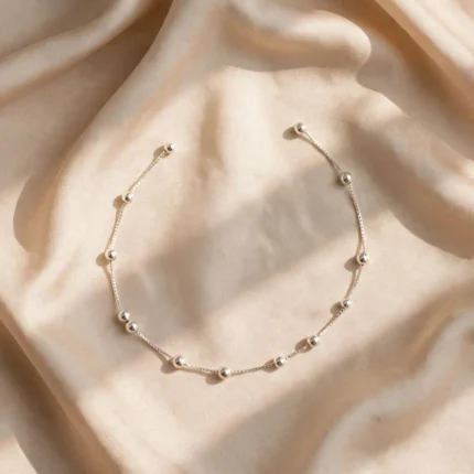 Elegant Silver Payal Anklet Pair – Delicate Beaded Anklet for Women, flat lay