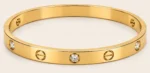 Premium Stainless Steel Golden Bangle with Diamond Stones