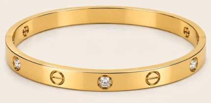 Premium Stainless Steel Golden Bangle with Diamond Stones