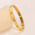 Premium Stainless Steel Golden Bangle with Diamond Stones for Women - Image 2