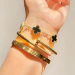 3 Pc Stainless Steel Bangle Set – Gold-Tone Stackable Bracelets for Women
