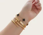 3 Pc Stainless Steel Bangle Set – Gold-Tone Stackable Bracelets for Women - Image 2