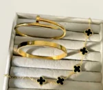 3 Pc Stainless Steel Bangle Set – Gold-Tone Stackable Bracelets for Women - Image 3
