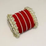 Velvet Glass Bangles with White Pearl Karas Set – Bridal Choodiyan - Image 2