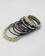 Velvet Glass Bangles with White Pearl Karas Set – Bridal Choodiyan - Image 3