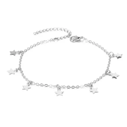Silver star payal for girls – adjustable star charms anklet in silver finish