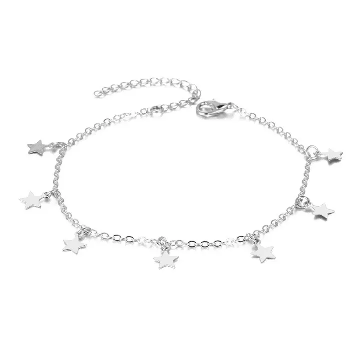 p2a Silver star payal for girls – adjustable star charms anklet in silver finish