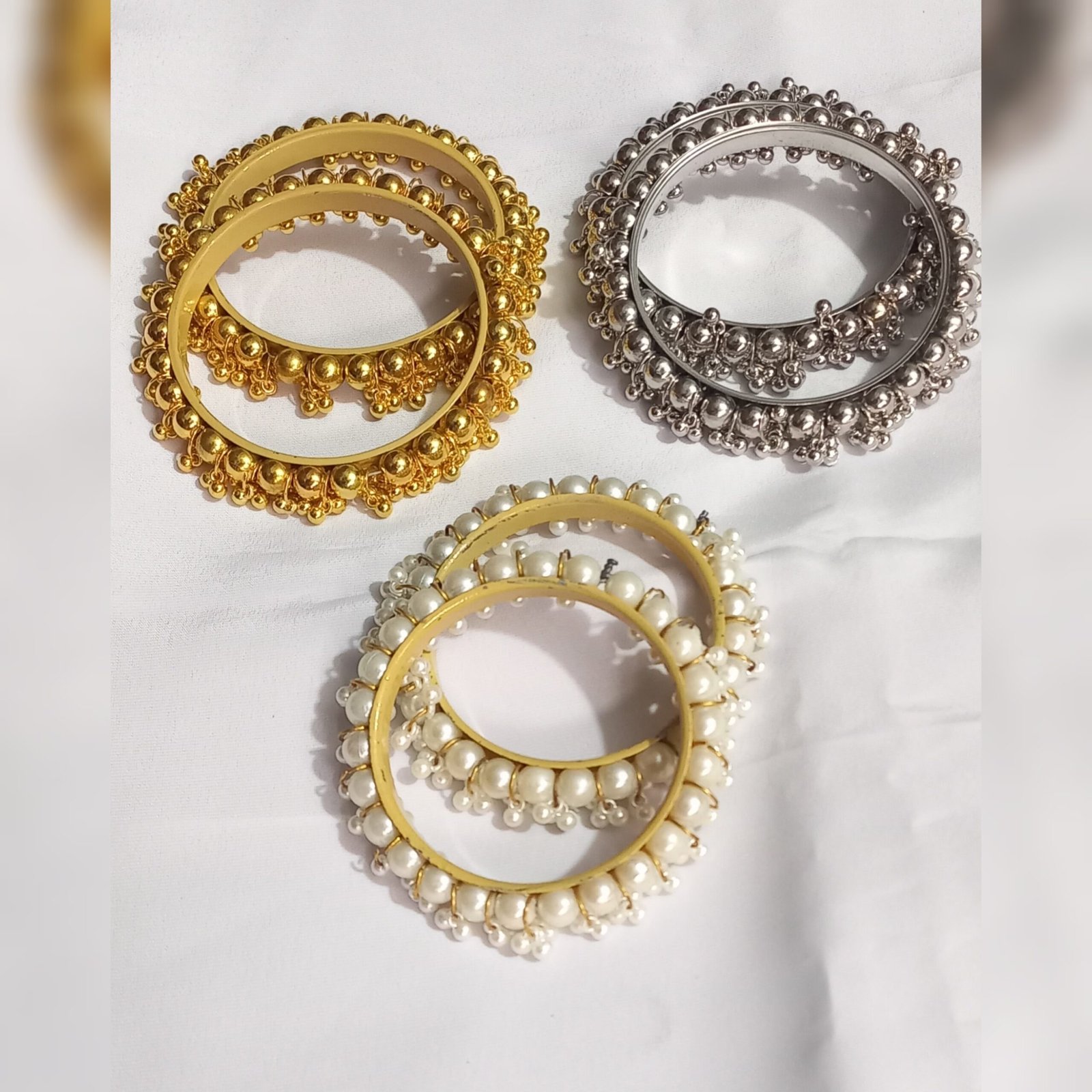 pack-of-3-ghungroo-bangle-sets Ghungroo Bangle Sets Golden Silver Pearl Pack